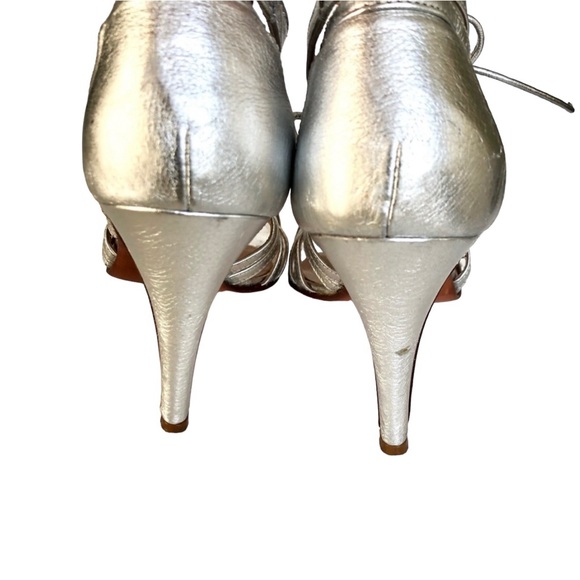 Sibyl Vane Argentina Hand Made Silver Metallic Leather Strappy Sandals Womens - Picture 10 of 12
